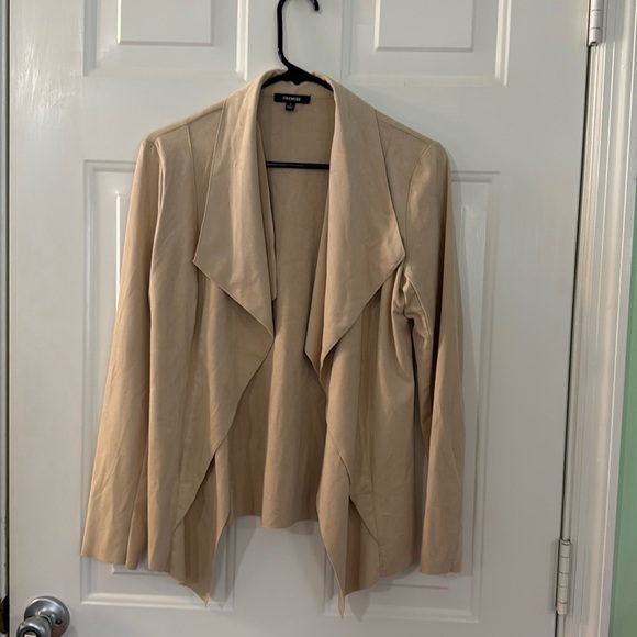 Premise Jackets & Blazers - Premise Tan Faux Leather Open Front Drape Jacket Chic Hippie Vibe Size Small